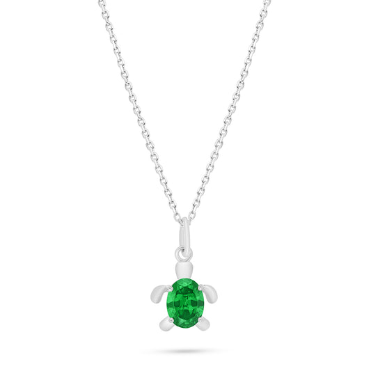 Sterling Silver 925 Necklace Rhodium Plated Embedded With Emerald Zircon
