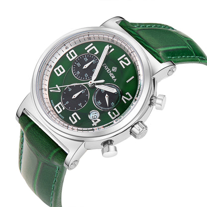Stainless Steel 316L Watch Silver Color Green Leather For Men - GREEN MOP DIAL