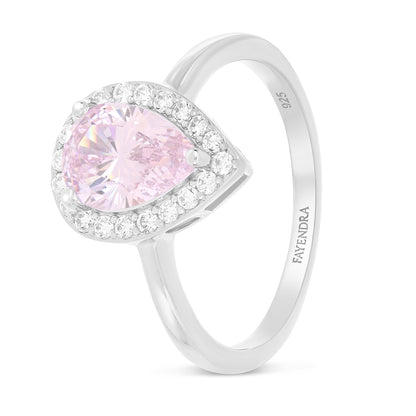 Sterling Silver 925 Ring Rhodium Plated Embedded With Pink Zircon And White Zircon