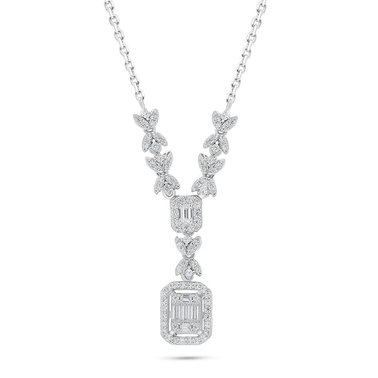 Sterling Silver 925 Necklace Rhodium Plated Embedded With White Zircon