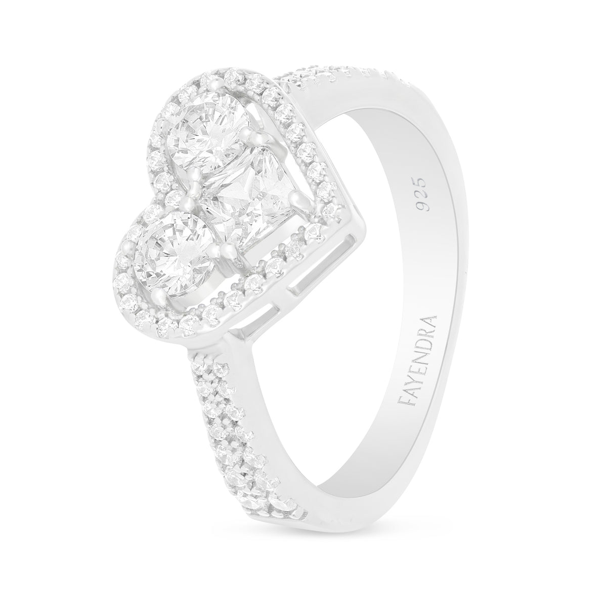 Sterling Silver 925 Ring Rhodium Plated Embedded With White Zircon