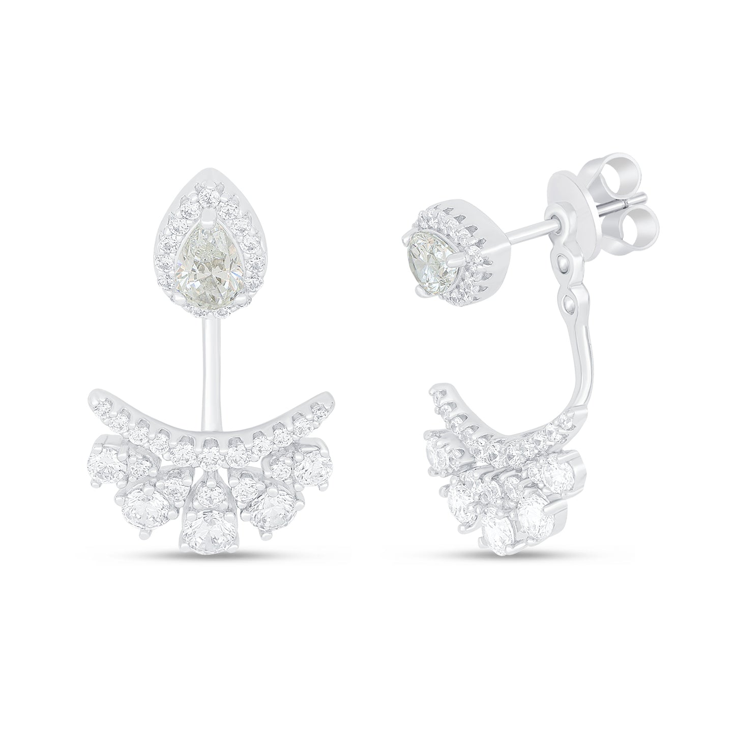 Sterling Silver 925 Earring Rhodium Plated Embedded With Diamond Zircon And White Zircon