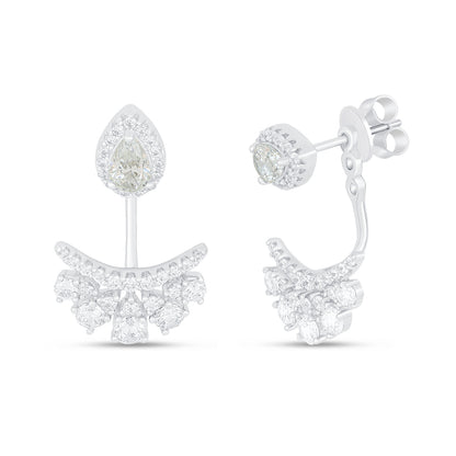 Sterling Silver 925 Earring Rhodium Plated Embedded With Diamond Zircon And White Zircon