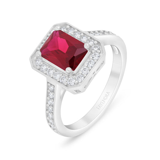 Sterling Silver 925 Ring Rhodium Plated Embedded With Ruby Corundum And White Zircon