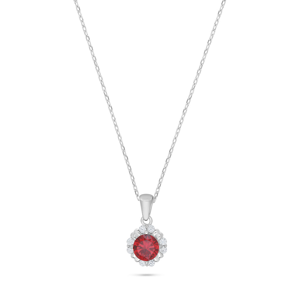 Sterling Silver 925 Necklace Rhodium Plated Embedded With Ruby Corundum And White Zircon