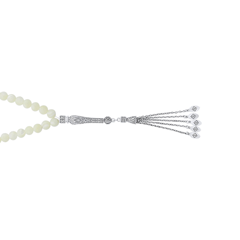 Rosary 66 Sterling Silver 925 Set Oxidized Embedded With White Shell Bead 08 mm LOGO