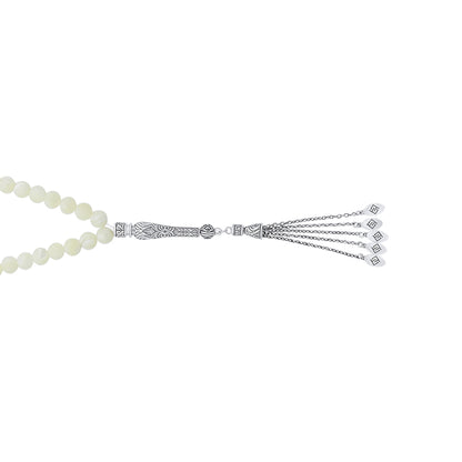 Rosary 66 Sterling Silver 925 Set Oxidized Embedded With White Shell Bead 08 mm LOGO