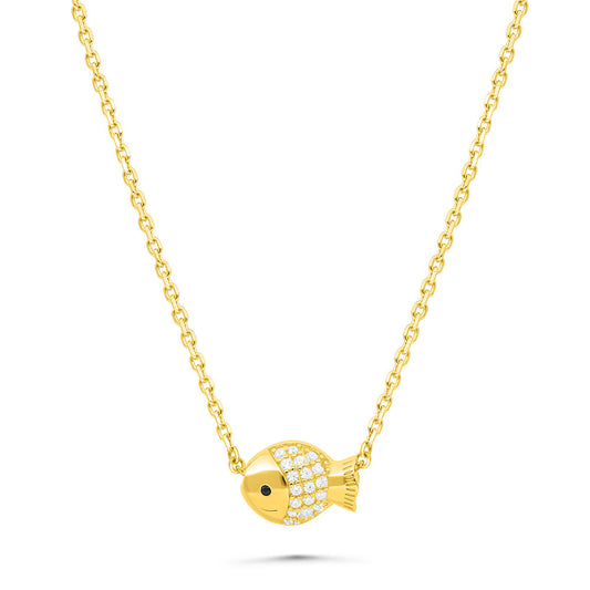Sterling Silver 925 Necklace Gold Plated Embedded With White Zircon
