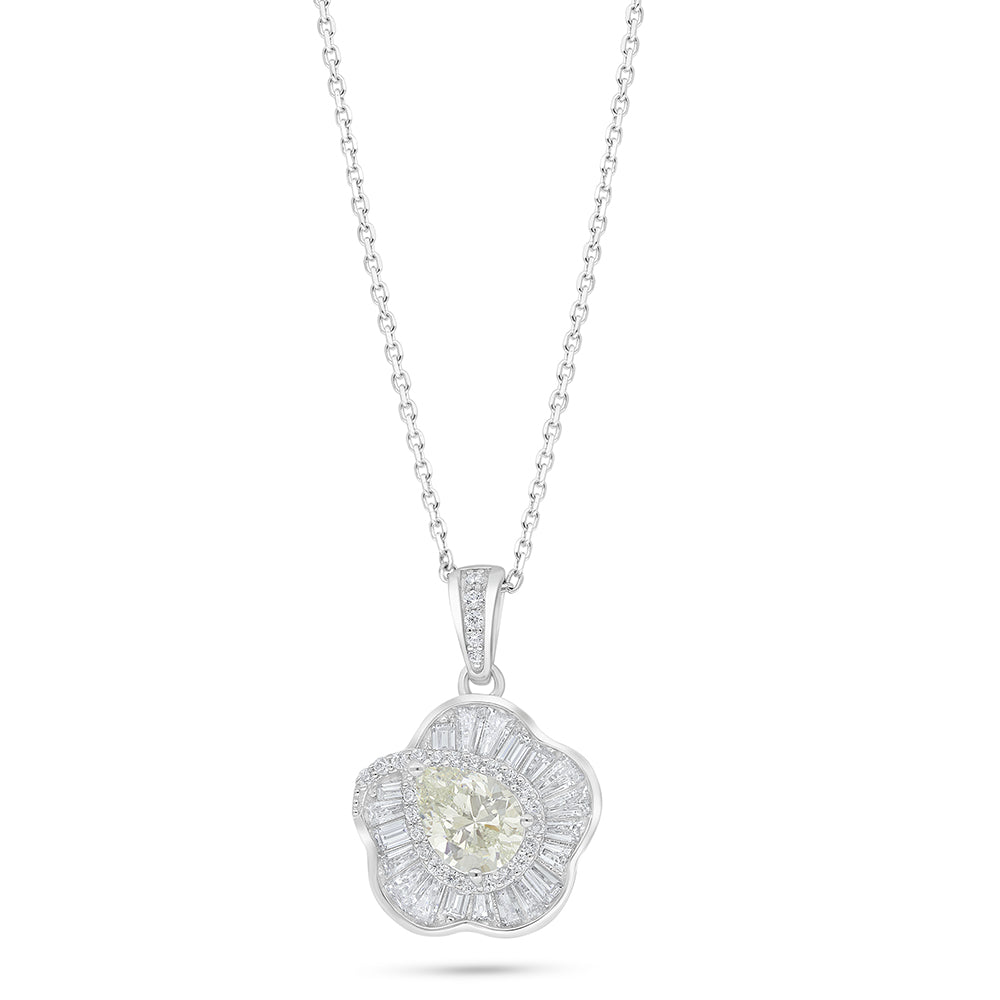Sterling Silver 925 Necklace Rhodium Plated Embedded With Diamond Zircon And White Zircon