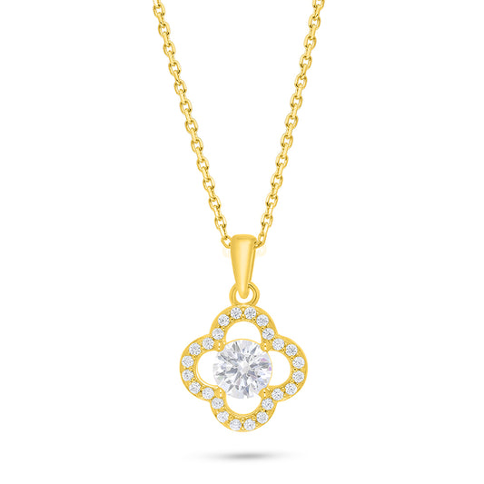 عقد من الفضة الخالصة عيار 925 مطلي ذهبي مرصع فص ابيض