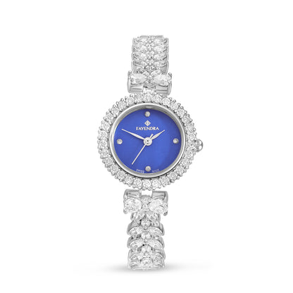 Stainless Steel 316L Watch Silver Color Embedded With White Zircon - BLUE MOP DIAL