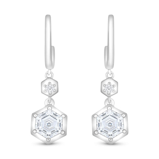 Sterling Silver 925 Earring Rhodium Plated Embedded With White Zircon