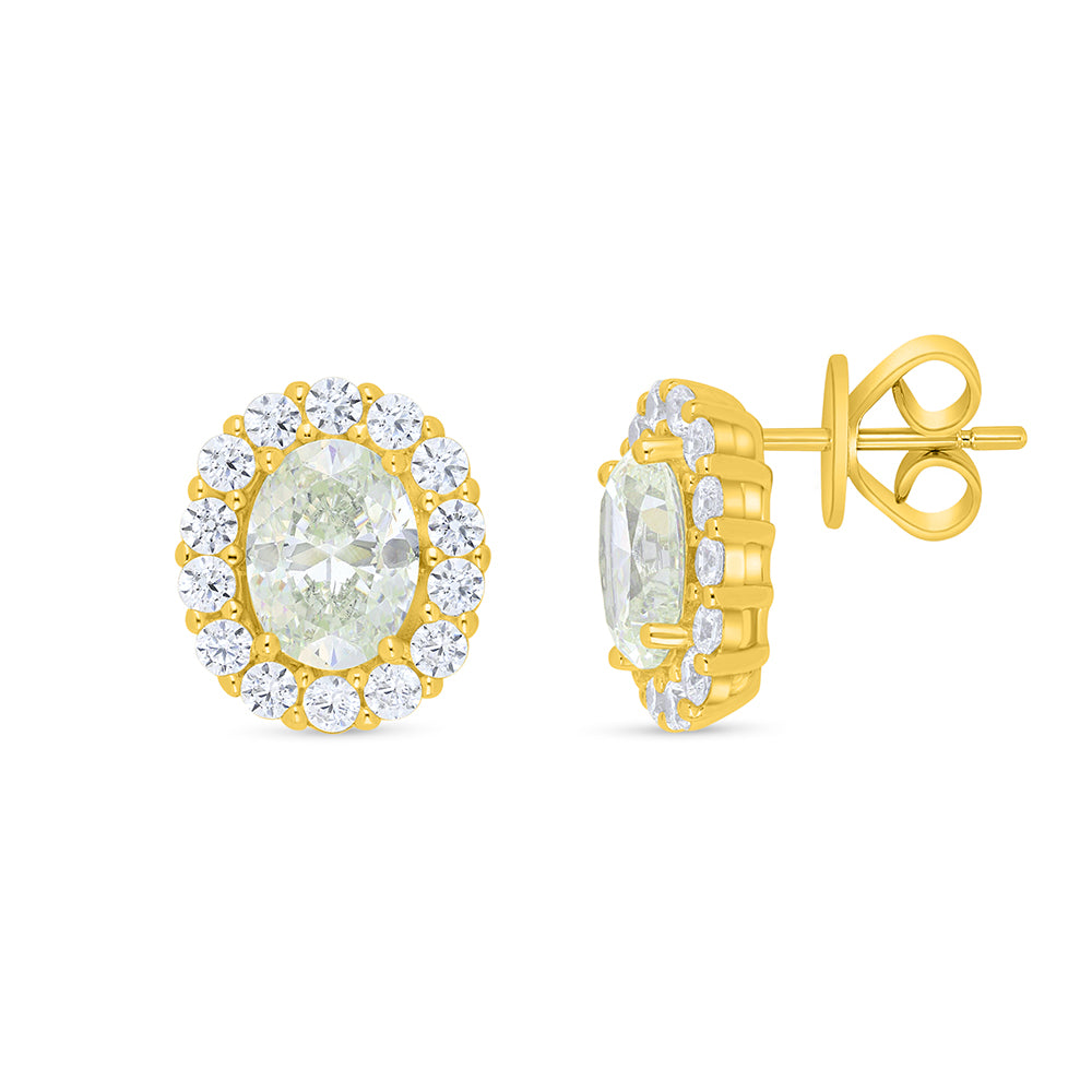 Sterling Silver 925 Earring Golden Plated Embedded With Diamond Zircon And White Zircon
