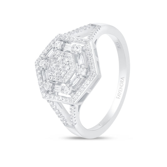 Sterling Silver 925 Ring Rhodium Plated Embedded With White Zircon