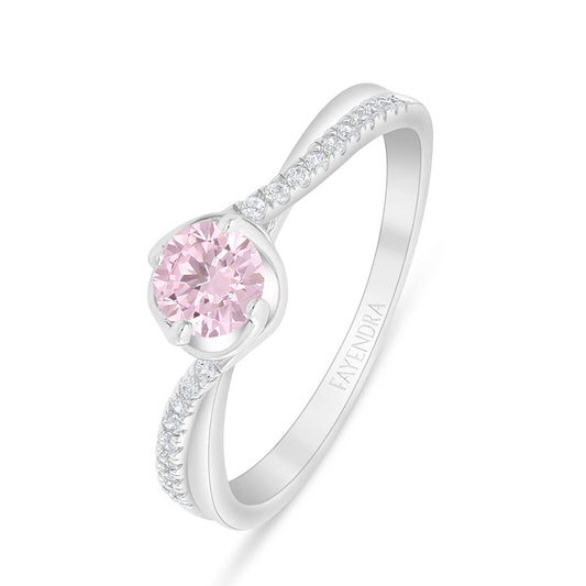 Sterling Silver 925 Ring Rhodium Plated Embedded With Pink Zircon And White Zircon