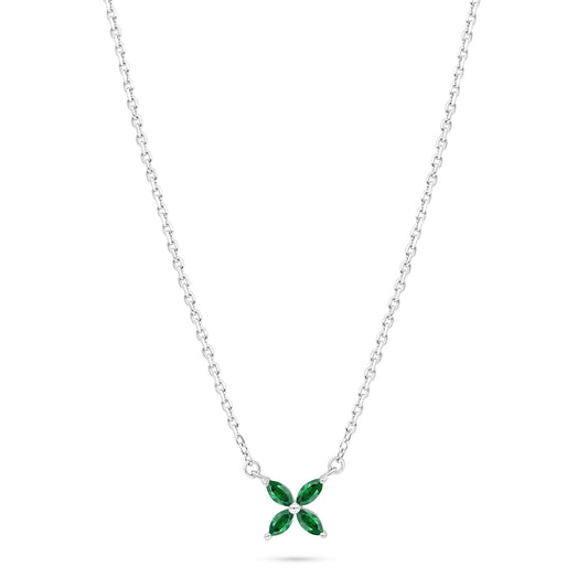 Sterling Silver 925 Necklace Rhodium Plated Embedded With Emerald Zircon