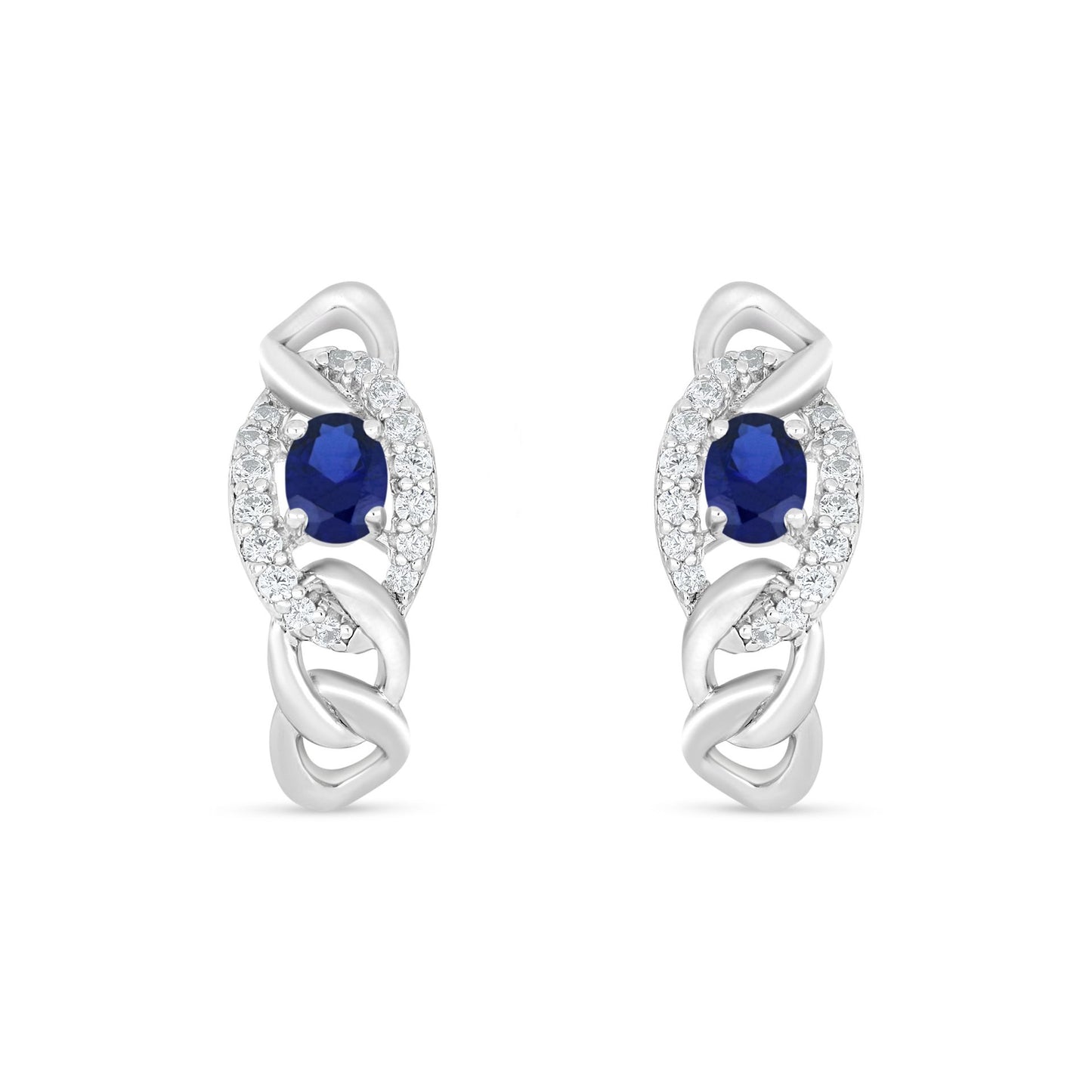 Sterling Silver 925 Earring Rhodium Plated Embedded With Sapphire Corundum And White Zircon
