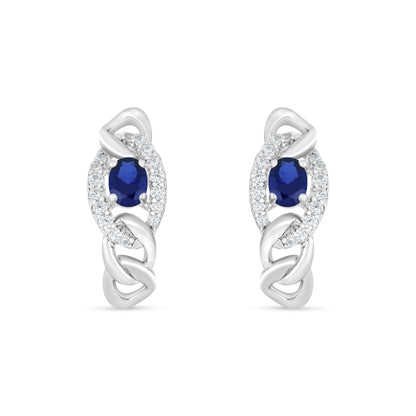 Sterling Silver 925 Earring Rhodium Plated Embedded With Sapphire Corundum And White Zircon