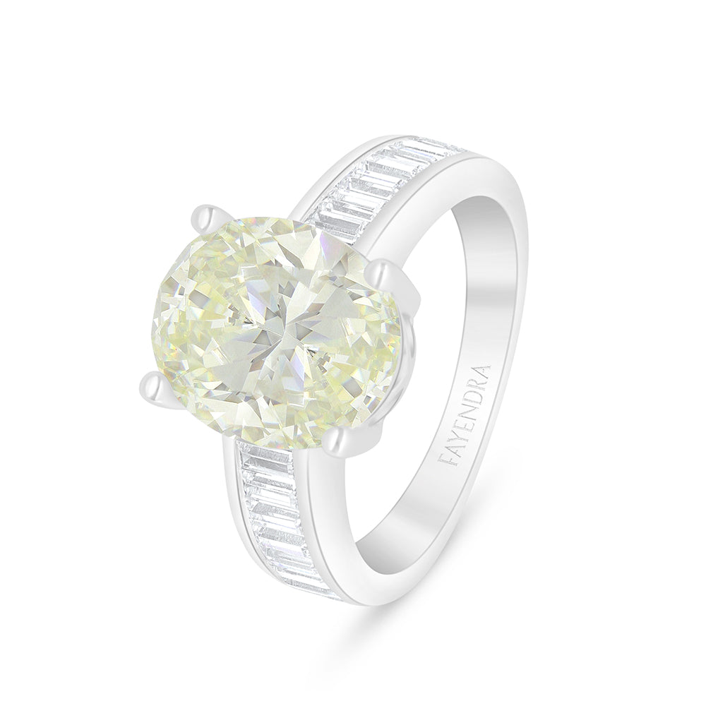 خاتم من الفضة الخالصة عيار 925 مطلي روديوم مرصع بالزركون الكناري الالماسي و فص ابيض