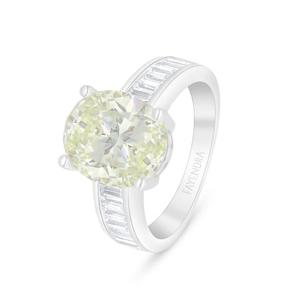 خاتم من الفضة الخالصة عيار 925 مطلي روديوم مرصع بالزركون الكناري الالماسي و فص ابيض