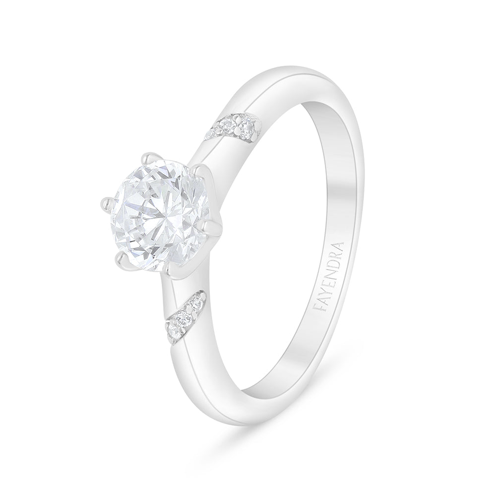 Sterling Silver 925 Ring Rhodium Plated Embedded With White Zircon
