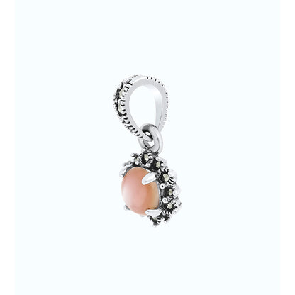 Sterling Silver 925 Pendant Embedded With Natural Pink Shell And Marcasite Stones