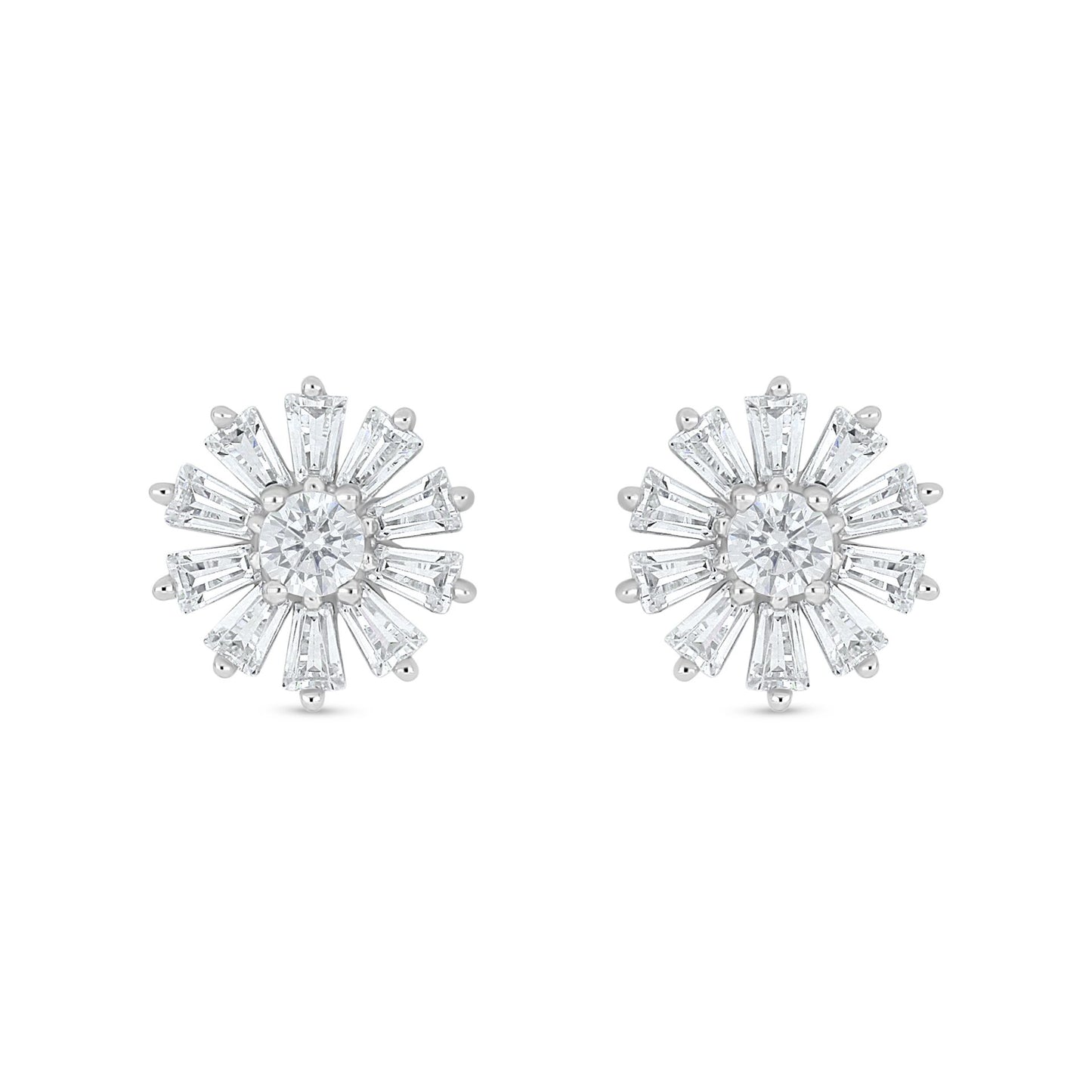 Sterling Silver 925 Earring Rhodium Plated Embedded With White Zircon