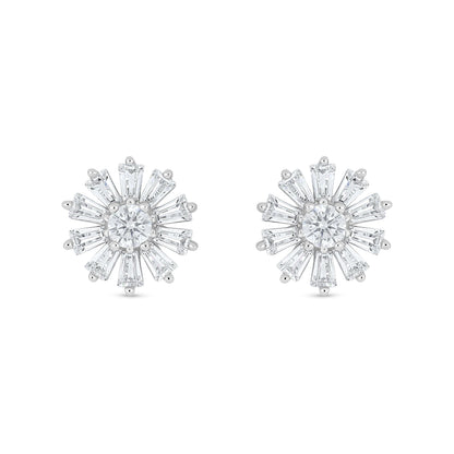 Sterling Silver 925 Earring Rhodium Plated Embedded With White Zircon