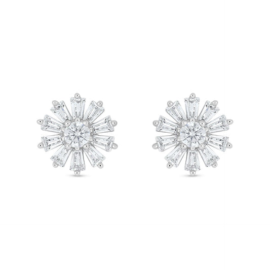 Sterling Silver 925 Earring Rhodium Plated Embedded With White Zircon