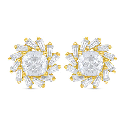 Sterling Silver 925 Earring Golden Plated Embedded With White Zircon