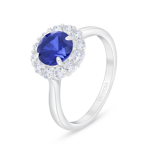 Sterling Silver 925 Ring Rhodium Plated Embedded With Sapphire Corundum And White Zircon