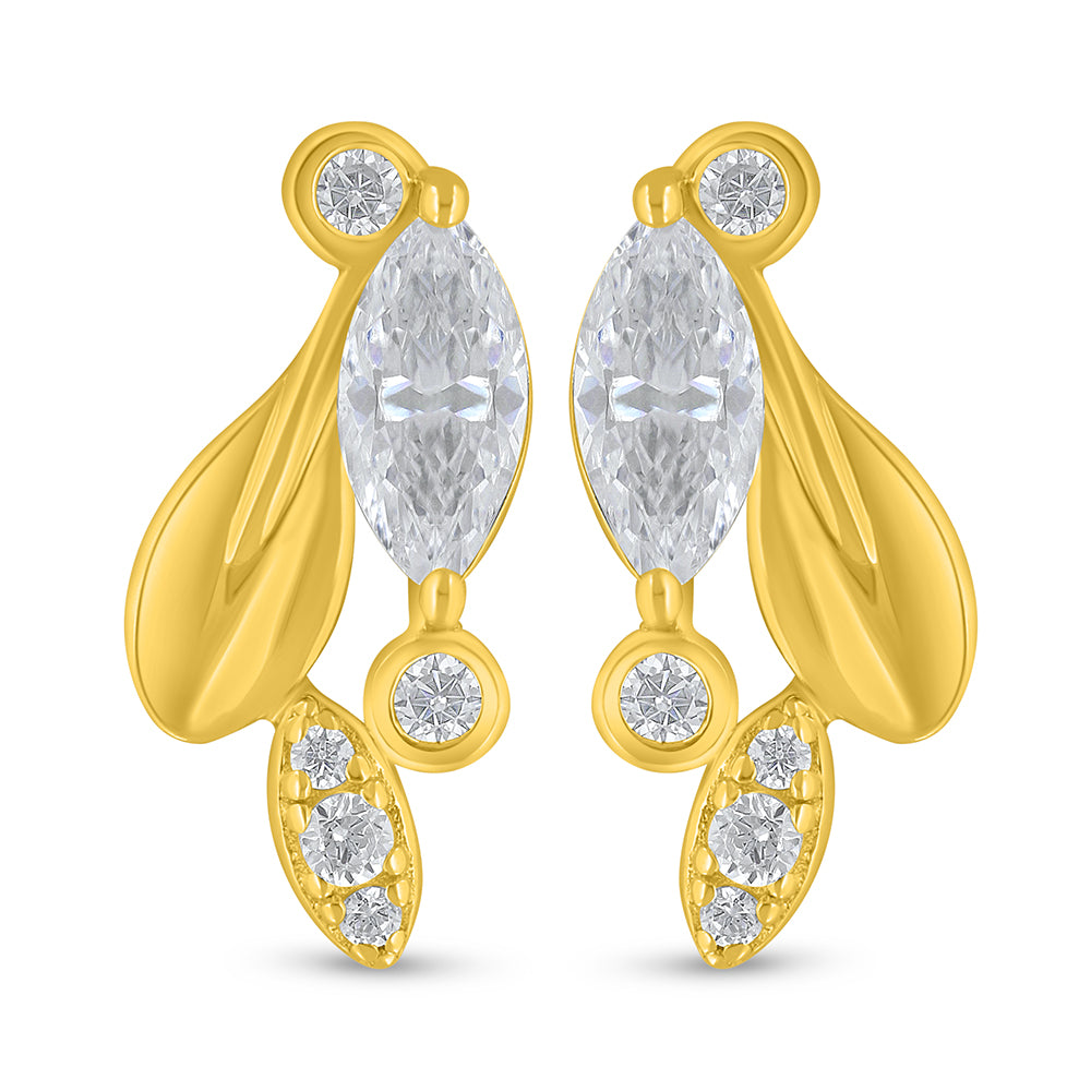 اقراط من الفضة الخالصة عيار 925 مطلي ذهبي مرصع فص ابيض