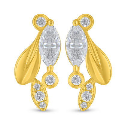 اقراط من الفضة الخالصة عيار 925 مطلي ذهبي مرصع فص ابيض