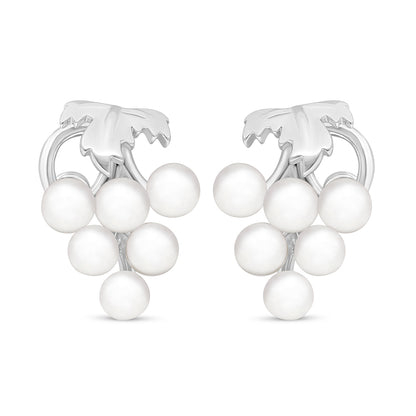 Sterling Silver 925 Earring Rhodium Plated Embedded With Natural White Pearl