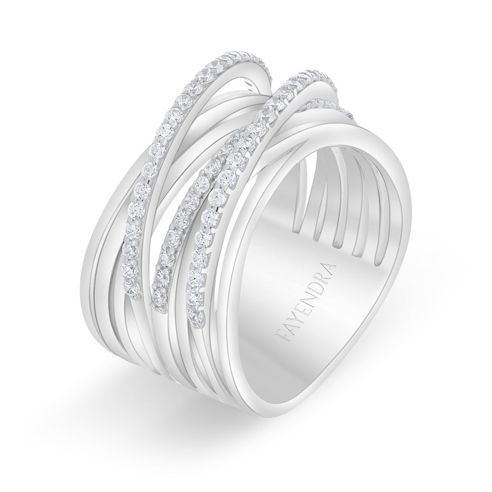 خاتم من الفضة الخالصة عيار 925 مطلي روديوم مرصع فص ابيض