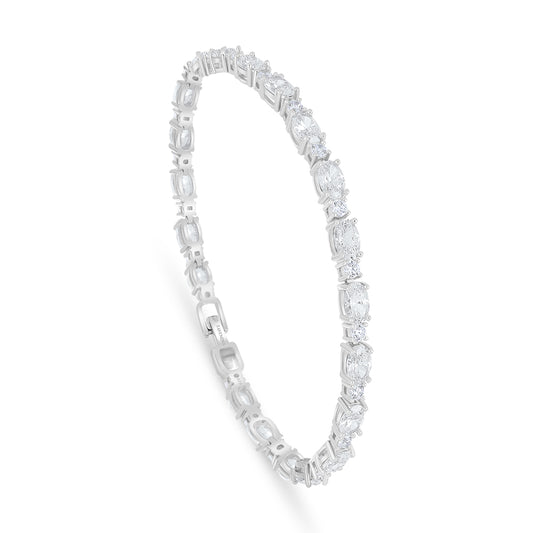 Sterling Silver 925 Bracelet Rhodium Plated Embedded With White Zircon