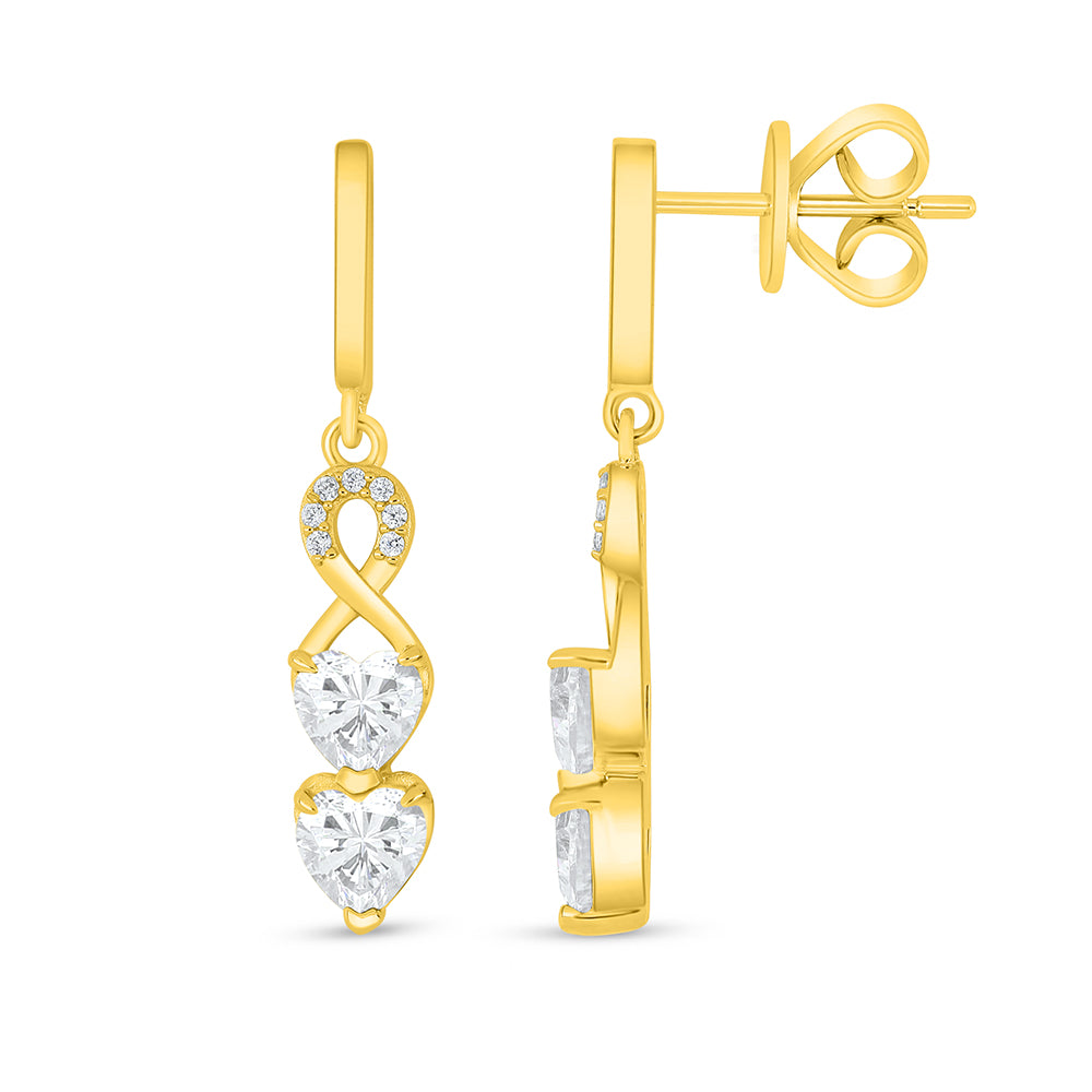 Sterling Silver 925 Earring Golden Plated Embedded With White Zircon