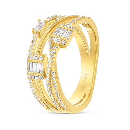 Sterling Silver 925 Ring Golden Plated Embedded With White Zircon