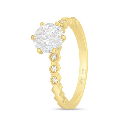 Sterling Silver 925 Ring Golden Plated Embedded With White Zircon