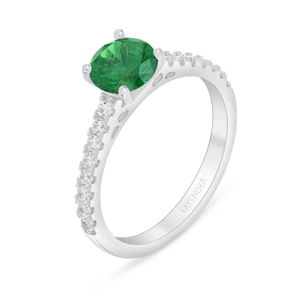 Sterling Silver 925 Ring Rhodium Plated Embedded With Emerald Zircon And White Zircon