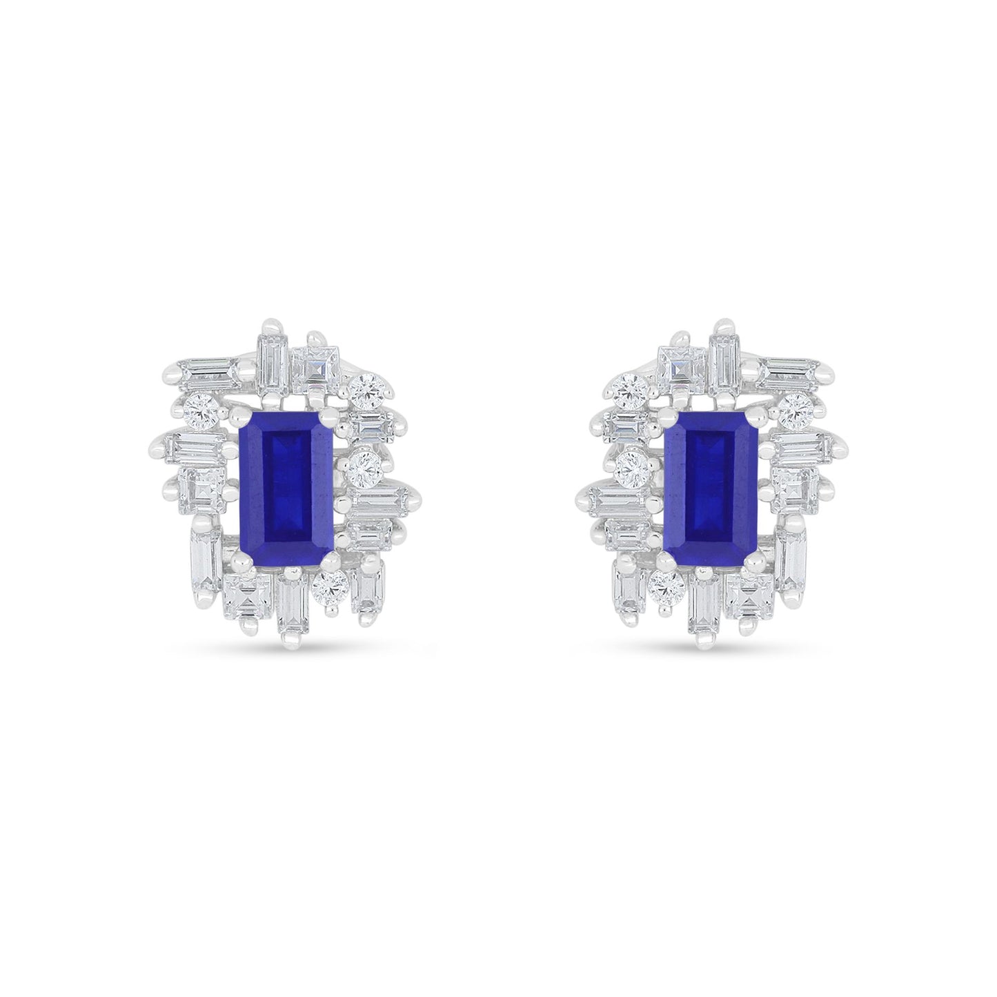Sterling Silver 925 Earring Rhodium Plated Embedded With Sapphire Corundum And White Zircon