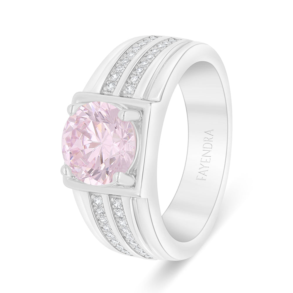 خاتم من الفضة الخالصة عيار 925 مطلي روديوم مرصع زركون بنك و فص ابيض