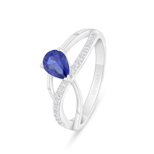 Sterling Silver 925 Ring Rhodium Plated Embedded With Sapphire Corundum And White Zircon