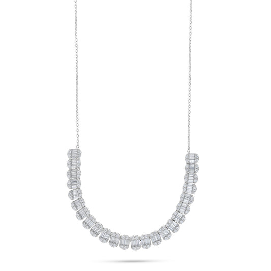 Sterling Silver 925 Necklace Rhodium Plated Embedded With White Zircon