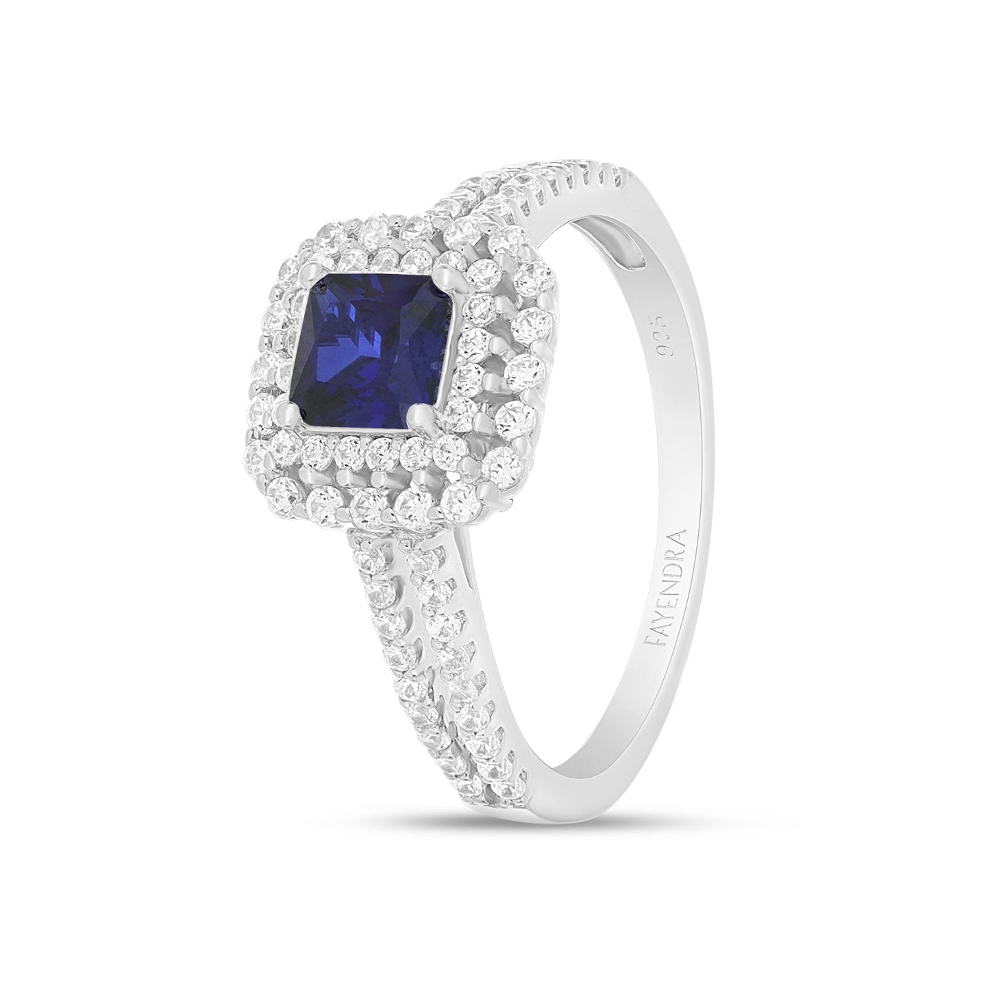 Sterling Silver 925 Ring Rhodium Plated Embedded With Sapphire Corundum And White Zircon