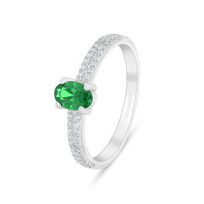 خاتم من الفضة الخالصة عيار 925 مطلي روديوم مرصع زركون زمردي و فص ابيض