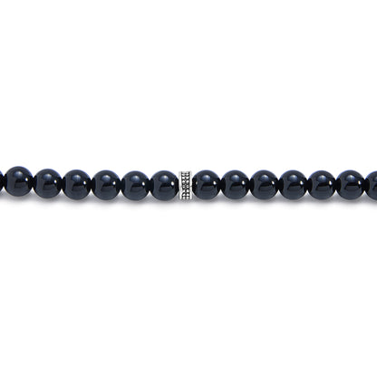 Rosary 100 Black Agate Beads Cabochon 6 mm With Stainless Steel 316L Set Silver And Black Plated