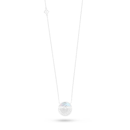Sterling Silver 925 Necklace Rhodium Plated Embedded With White Shell And White Zircon