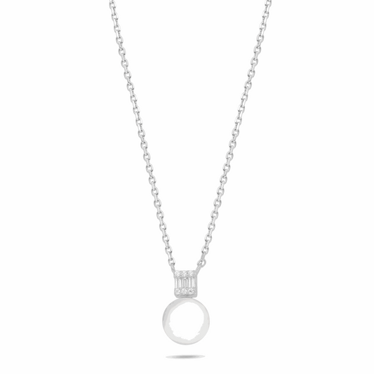 Sterling Silver 925 Necklace Rhodium Plated Embedded With Natural White Pearl, Diamond Zircon And White Zircon