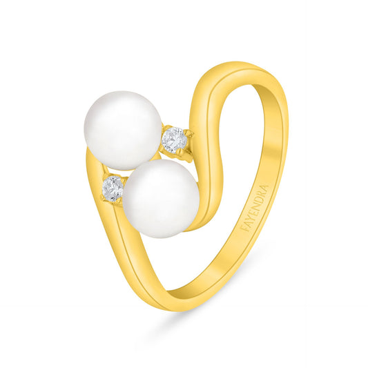 Sterling Silver 925 Ring Golden Plated Embedded With Natural White Pearl And White Zircon